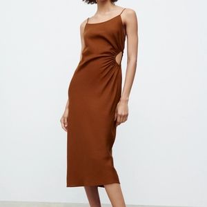ZARA brown linen dress with side cut out